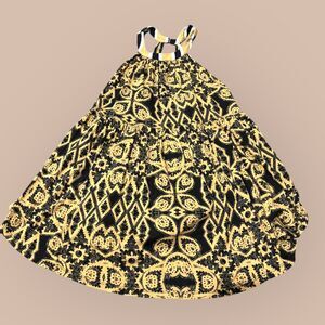 Free People Mimi Tunic Top Womens Small Black Yellow Combo Patterned Halter Neck